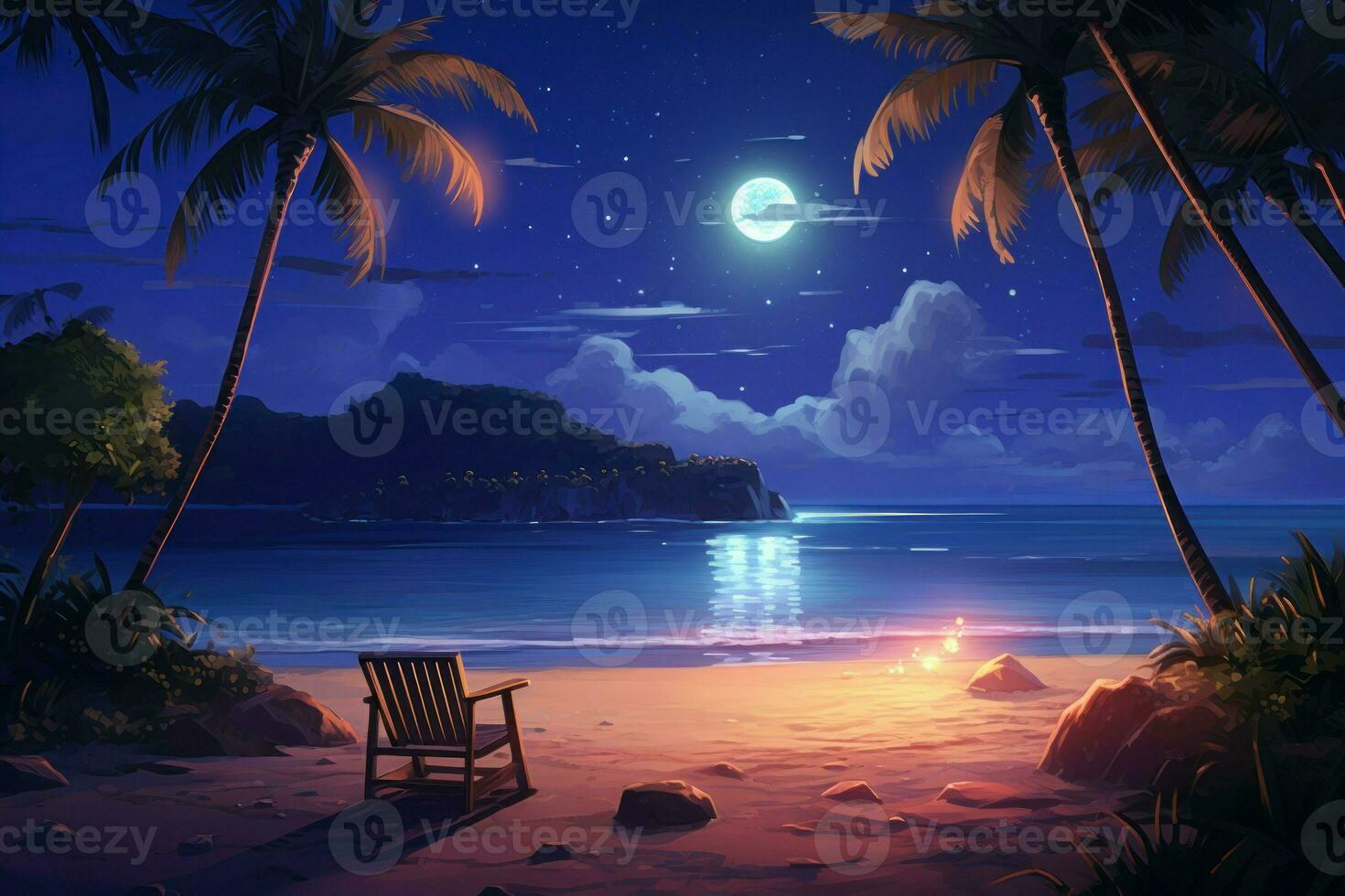 vasto playa noche cielo. generar ai foto