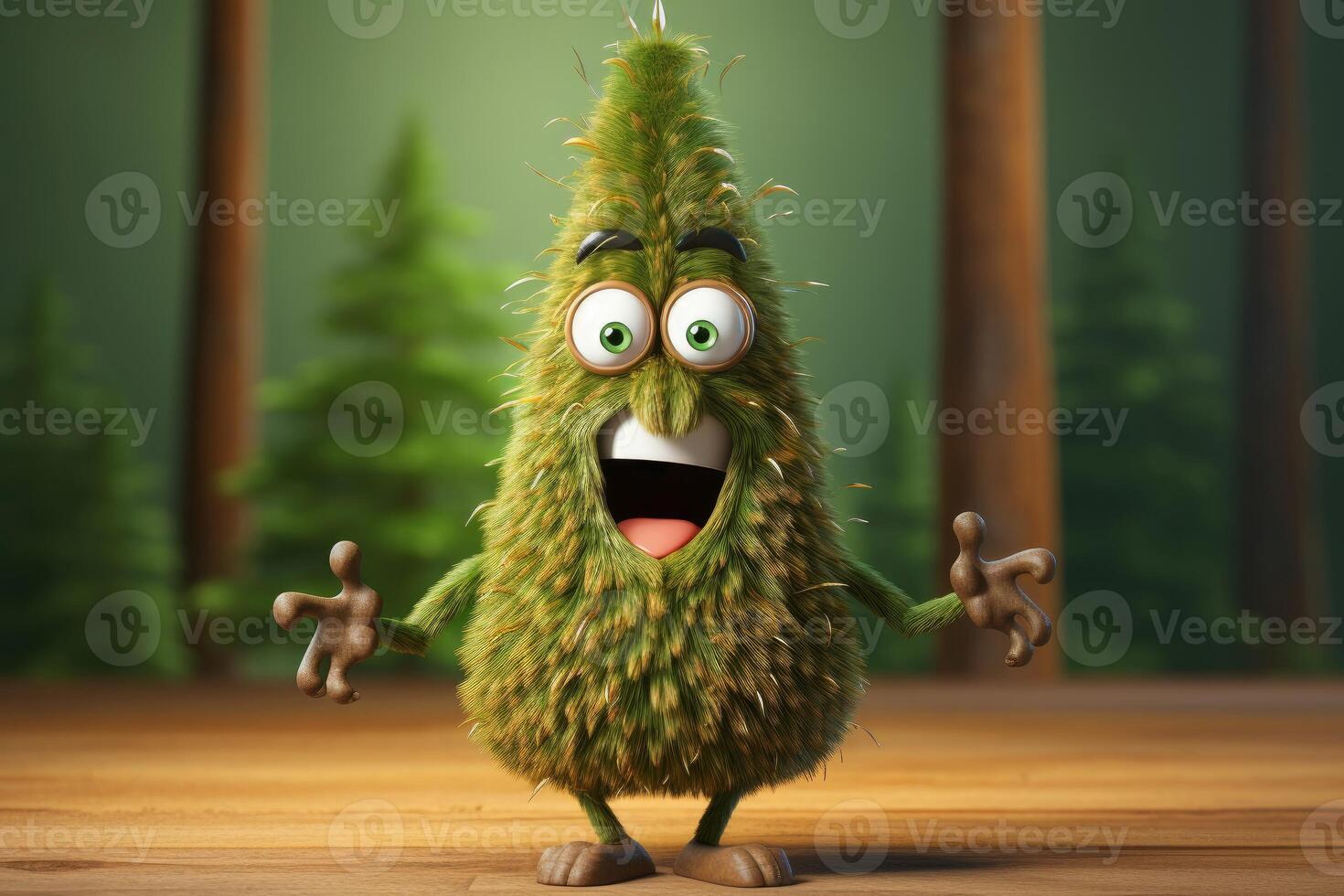 Quirky Funny spruce character. Wood pine tree photo