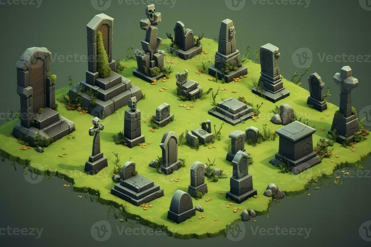 Isometric gravestones dead set. Generate Ai photo