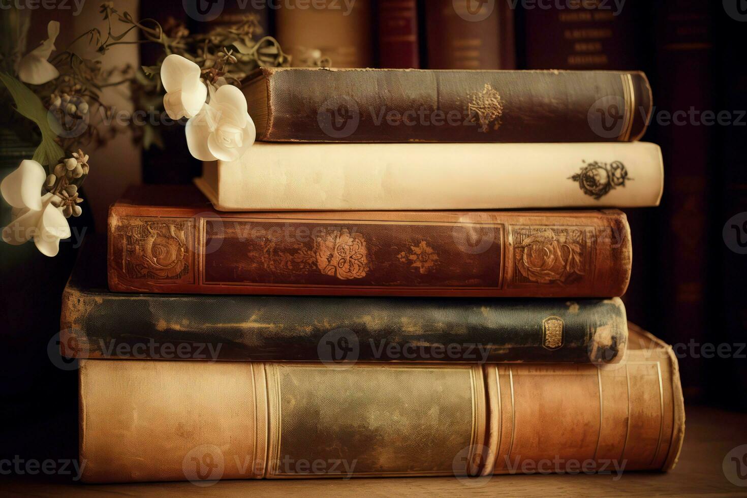 Old vintage books. Generate Ai photo
