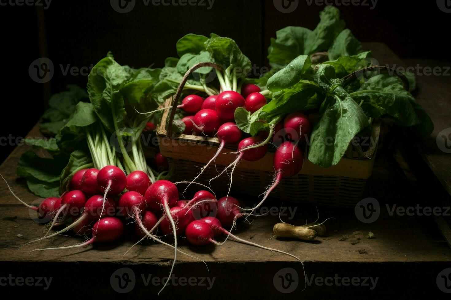 Crunchy Freshly red radishes. Generate Ai photo