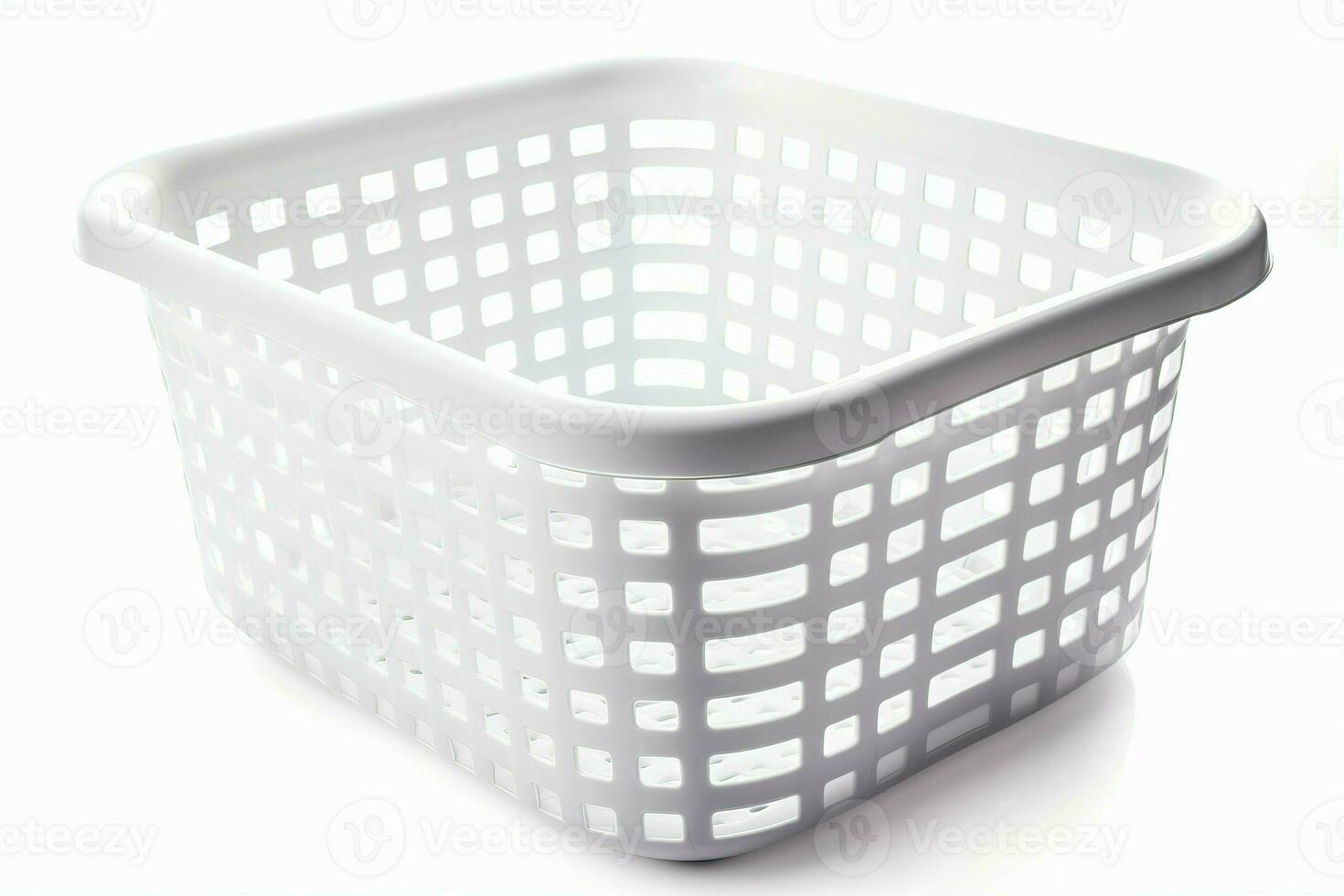 Empty white plastic laundry hamper. Generate ai photo