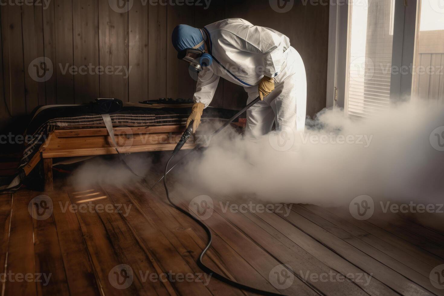 insecto parásito controlar trabajador desinfectar habitación. generar ai foto