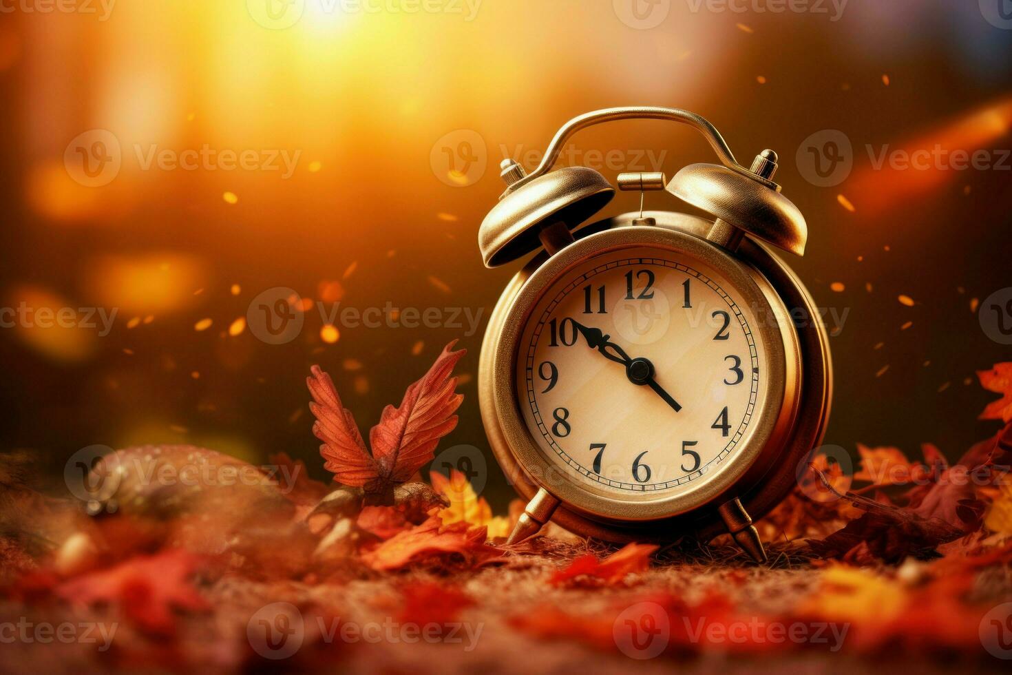 Classic alarm clock autumn. Generate Ai photo