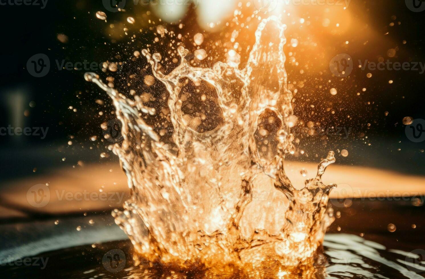 Water splash sunset sky. Generate Ai photo