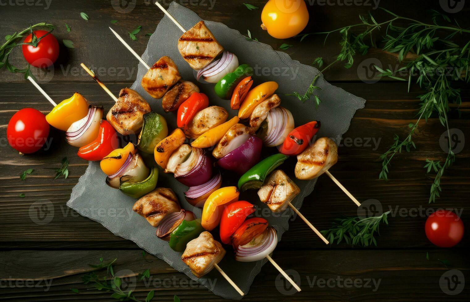 Barbecue vegetables meat top view. Generate Ai photo