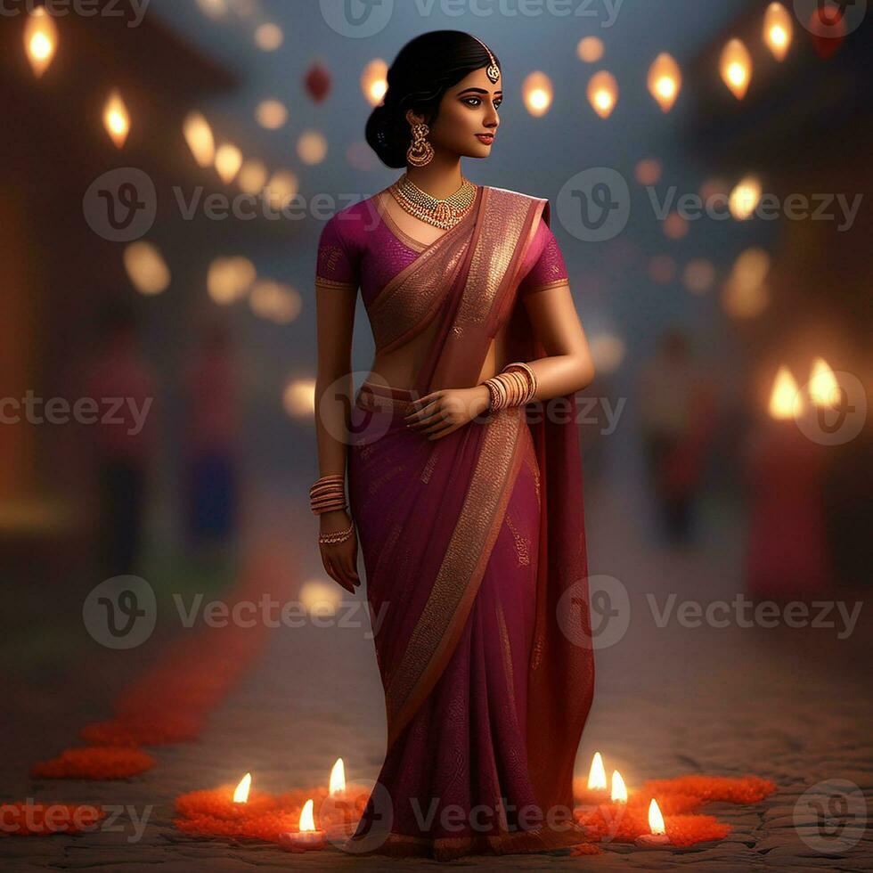 hermosa indio novia en rojo lehenga mirando a el cámara, tradicional indio boda, generativo ai foto