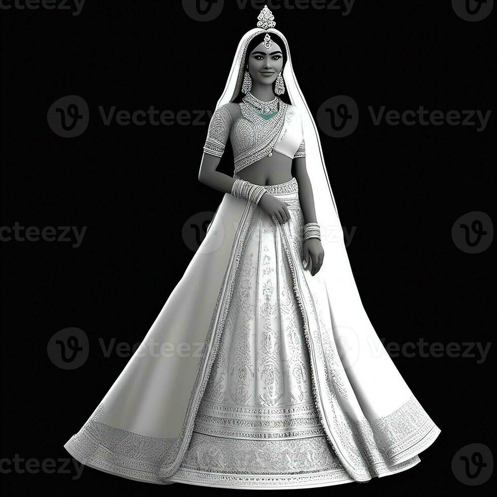 hermosa indio novia en rojo lehenga mirando a el cámara, tradicional indio boda, generativo ai foto