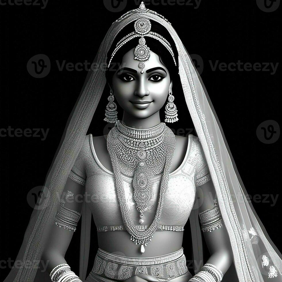 Beautiful Indian Bride in red lehenga looking at the camera, Traditional Indian Wedding, Generative AI photo