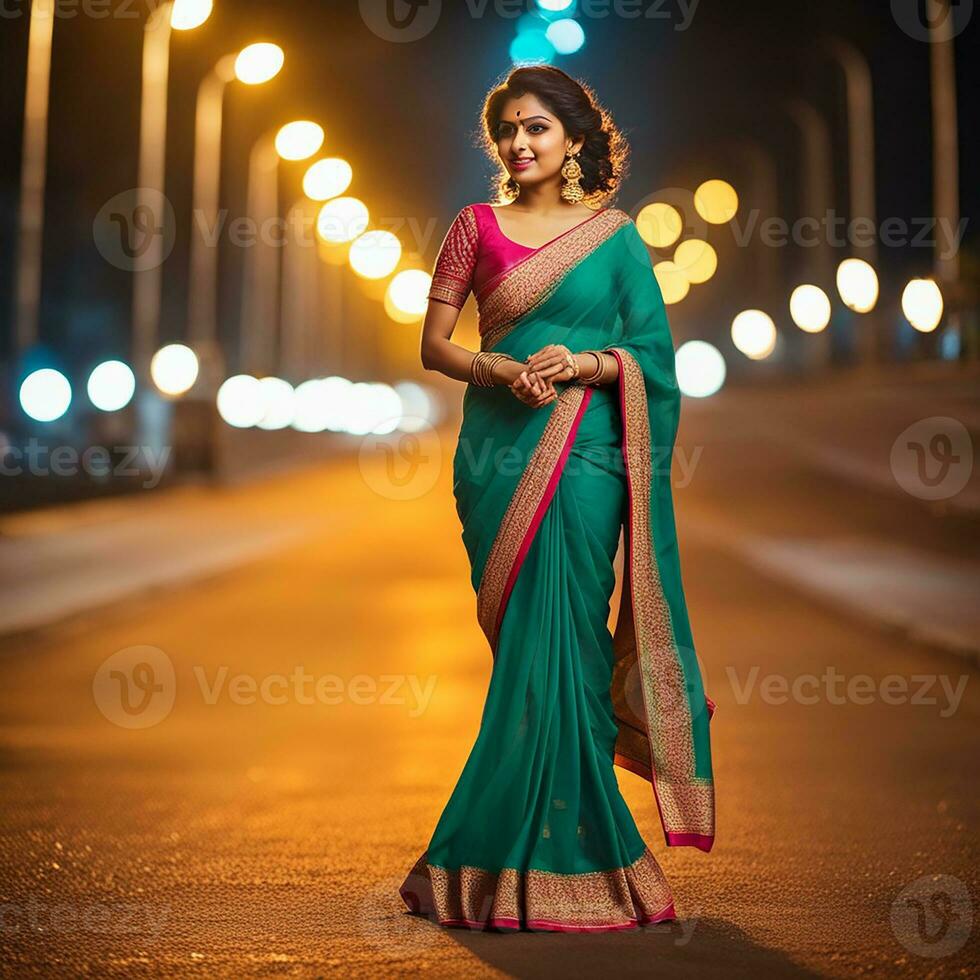 Beautiful Indian Bride in red lehenga looking at the camera, Traditional Indian Wedding, Generative AI photo