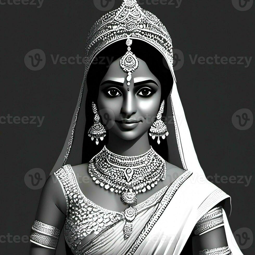 Beautiful Indian Bride in red lehenga looking at the camera, Traditional Indian Wedding, Generative AI photo