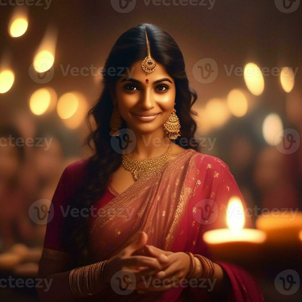 Beautiful Indian Bride in red lehenga looking at the camera, Traditional Indian Wedding, Generative AI photo