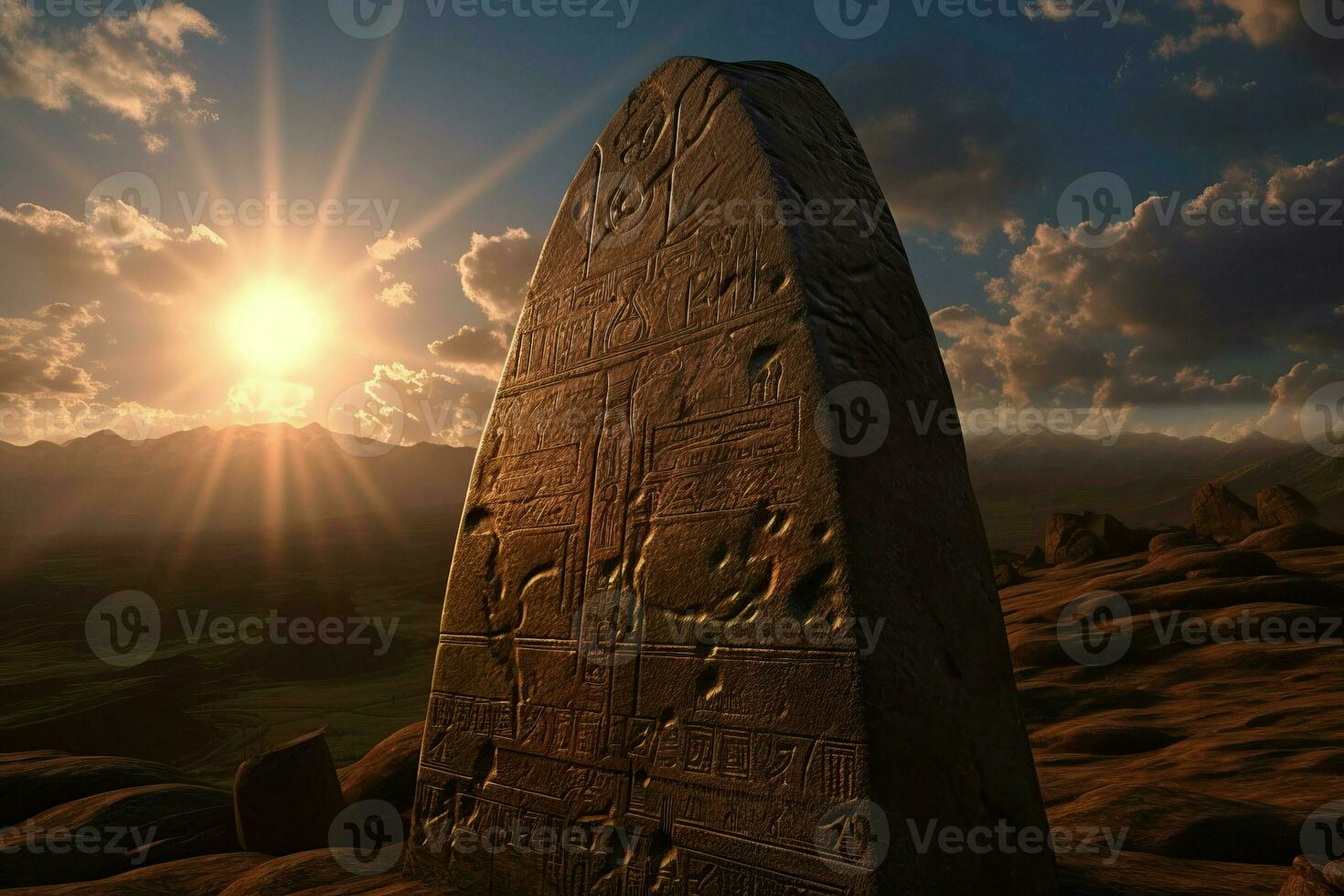 Egyptian hieroglyphics monolith alien. Generate ai photo