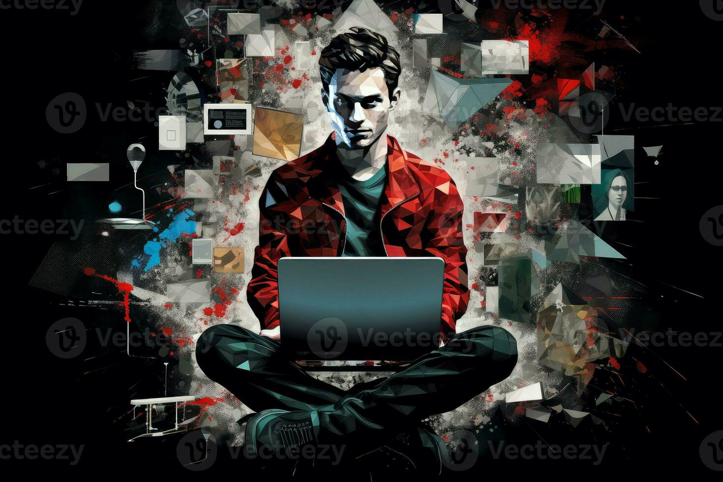 Tech-savvy Computer man online blogger. Generate Ai photo