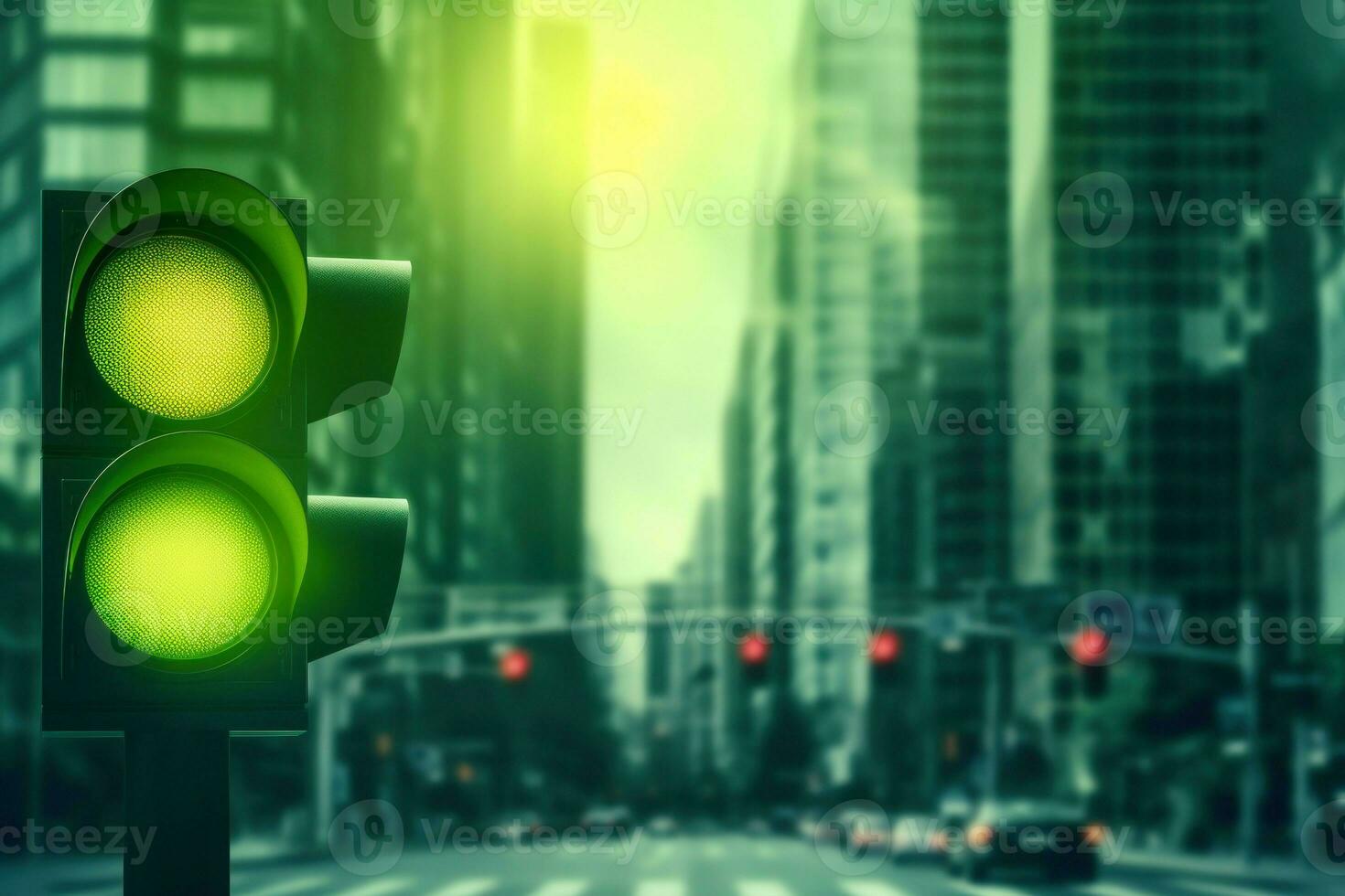 Organized City green traffic light street. Generate AI photo