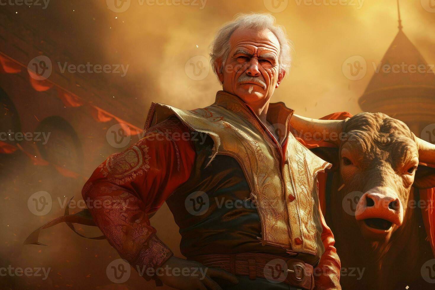 Agile Bullfighter man fight bull. Generate Ai photo