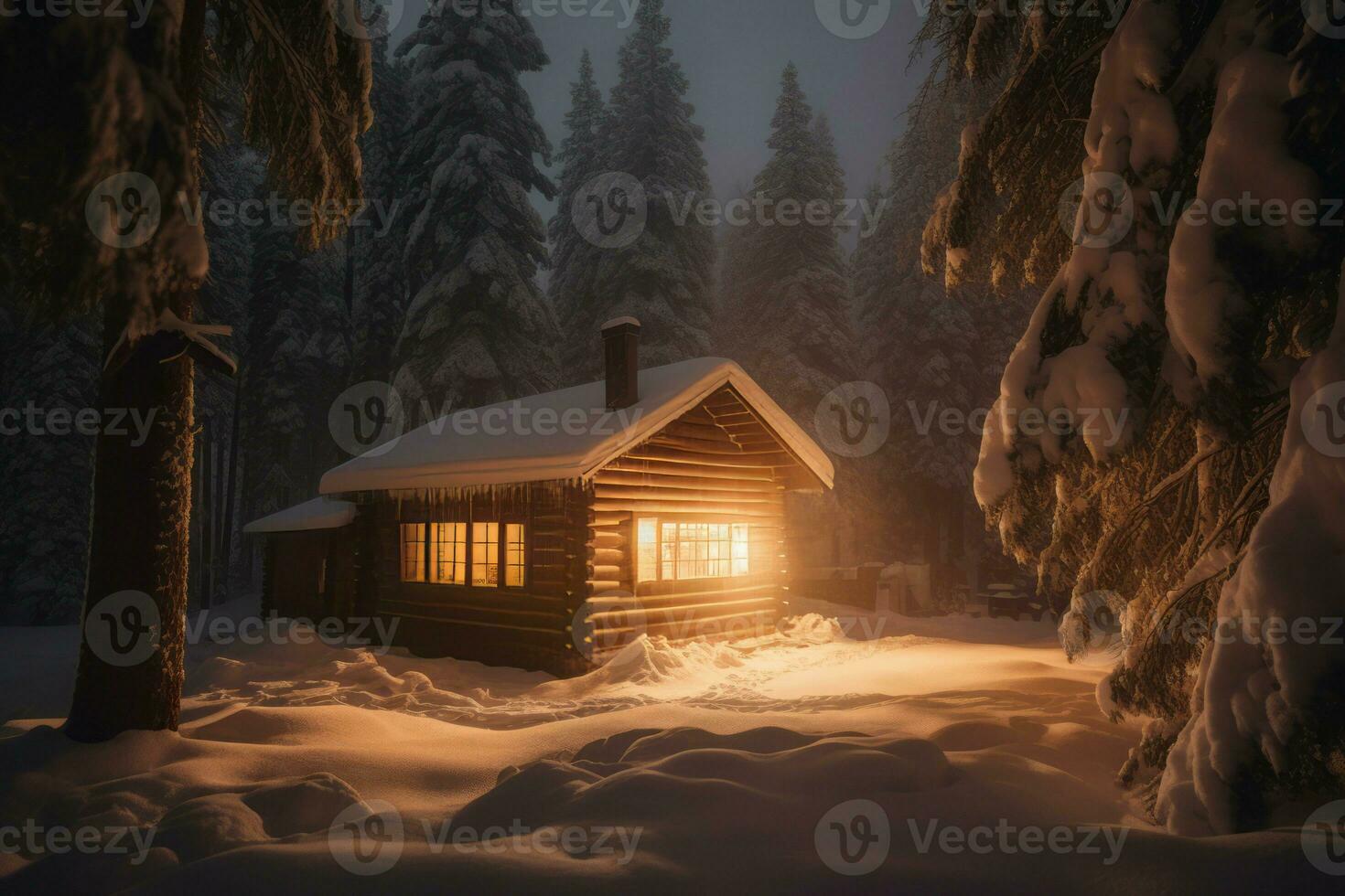 Cozy cabin snow. Generate Ai photo