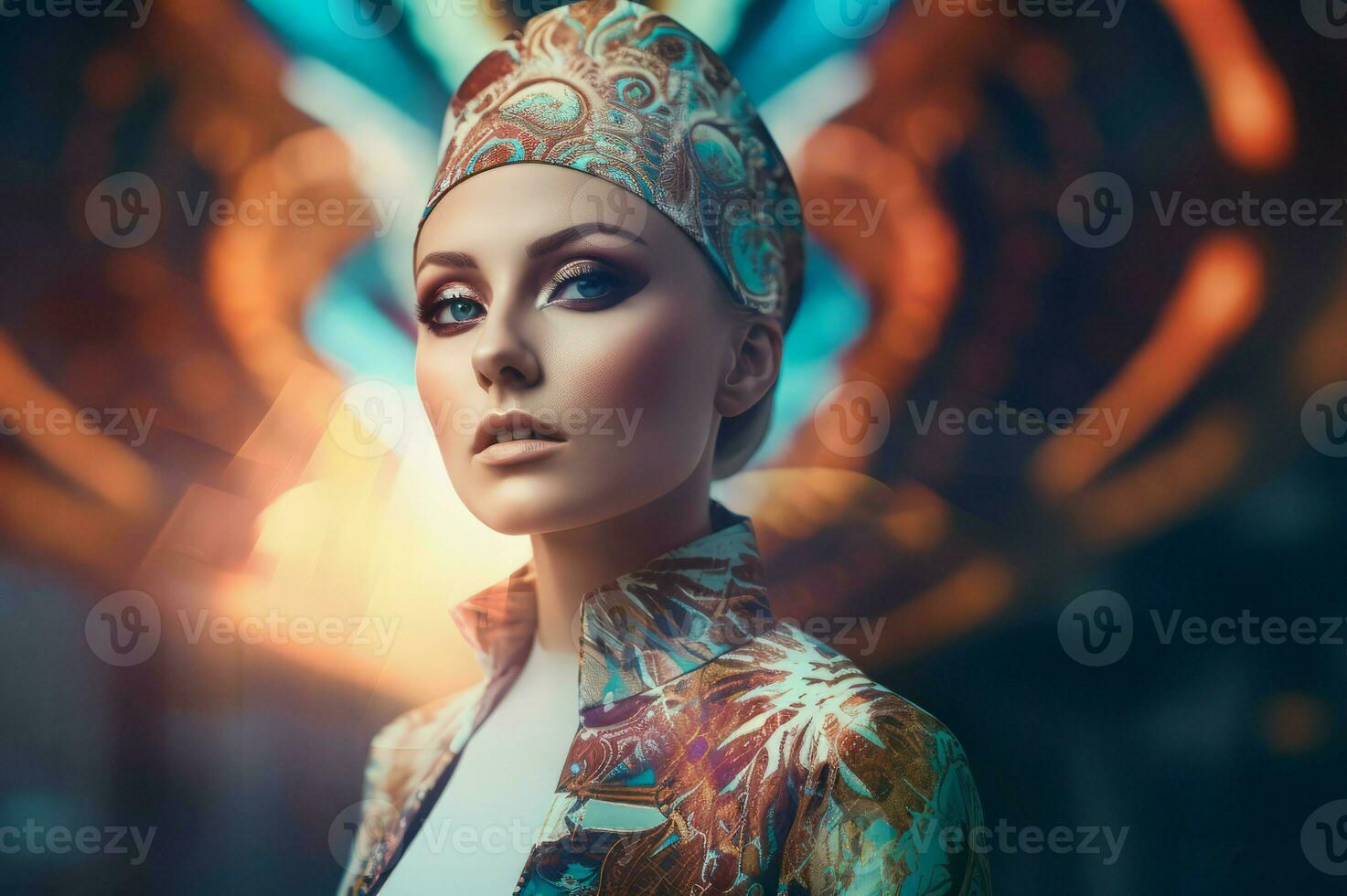 Psychedelic elegance woman with makeup. Generate ai photo