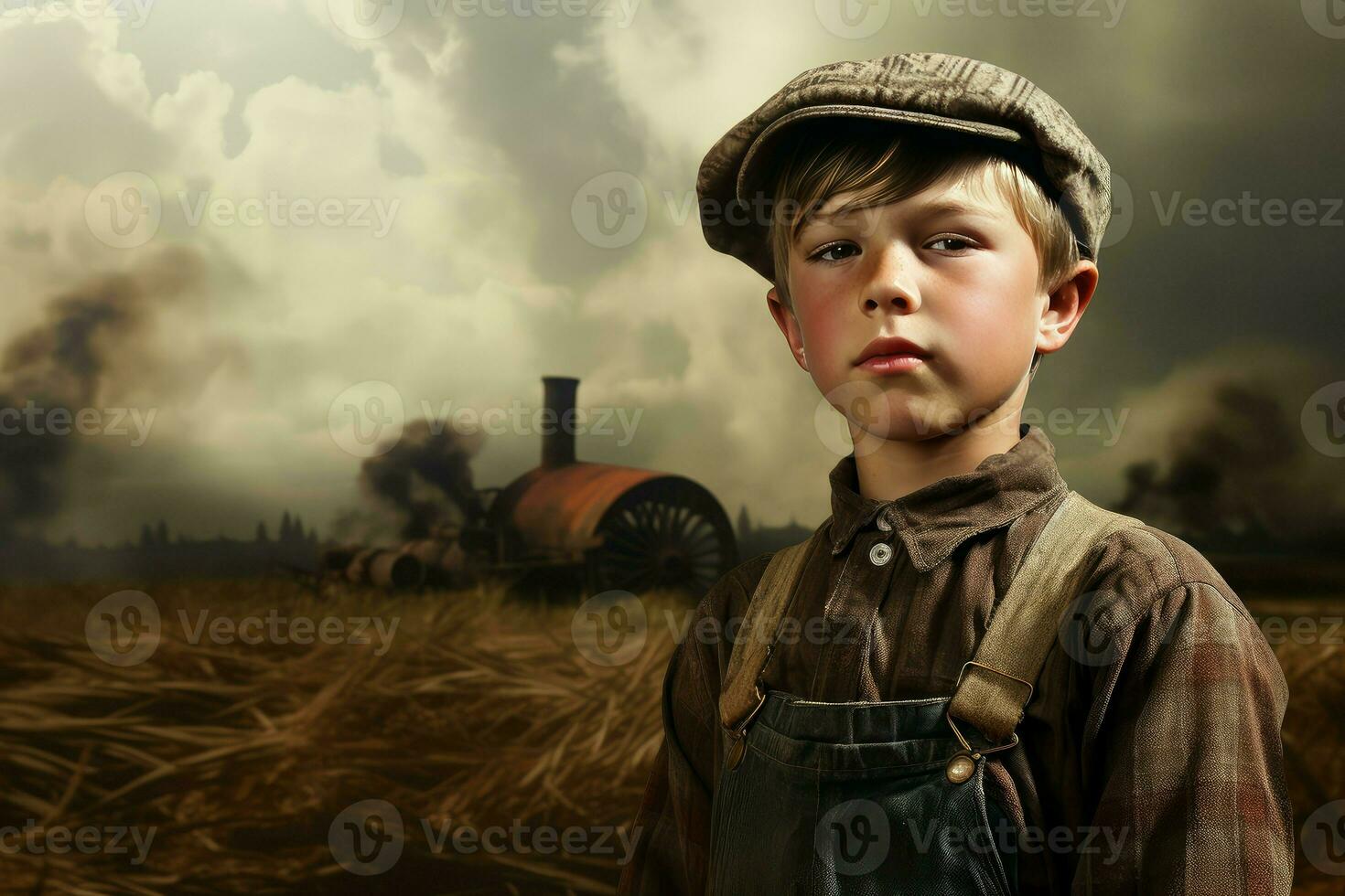 New American farmer boy at field. Generate Ai photo