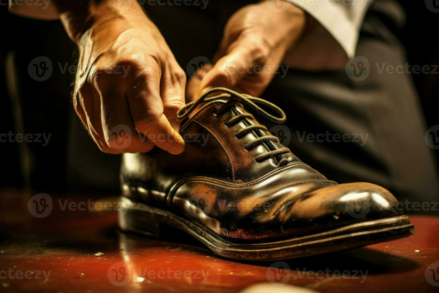 Shoe polishing closeup luxury service. Generate Ai photo