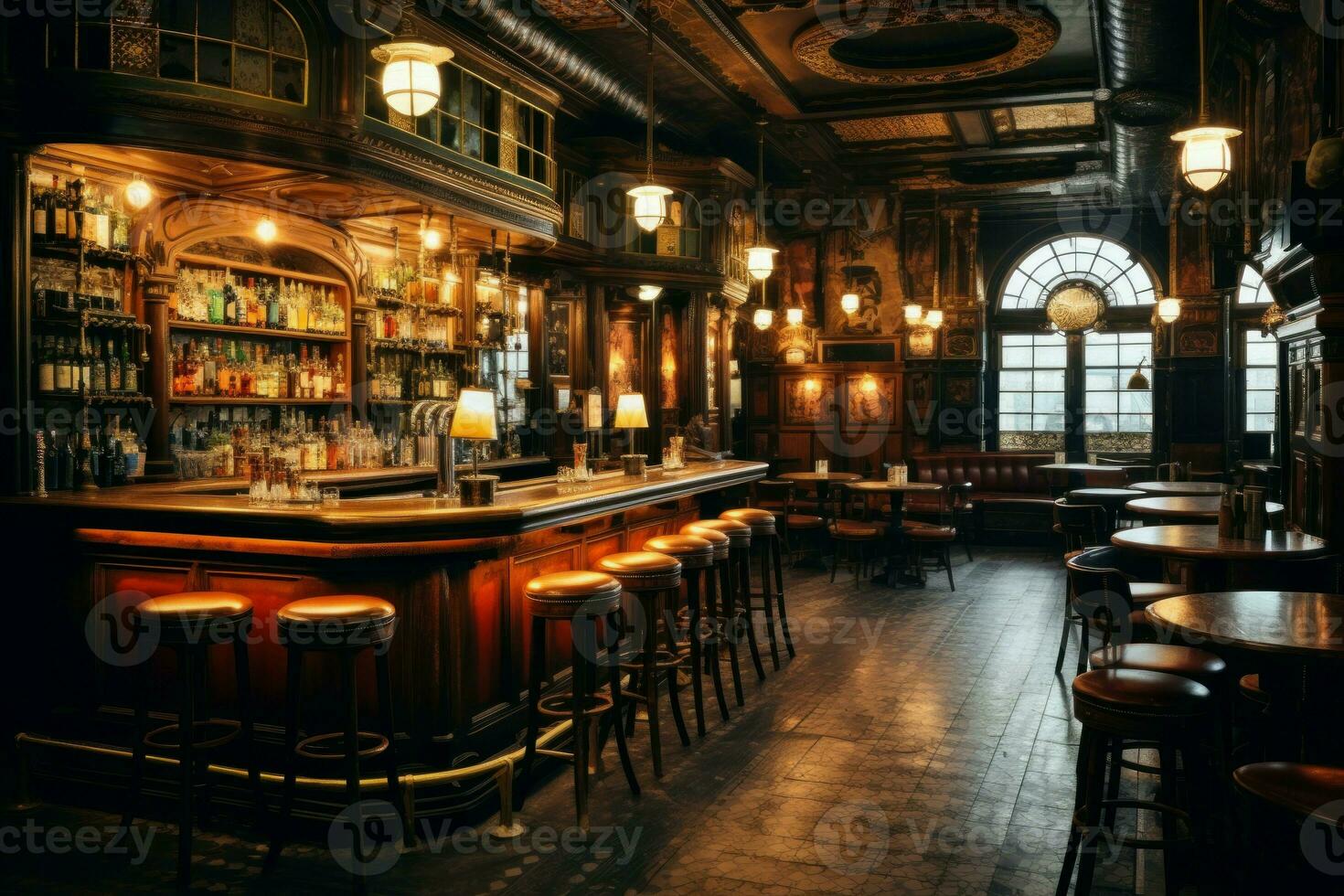 Cozy Bar interior vintage loft. Generate Ai photo