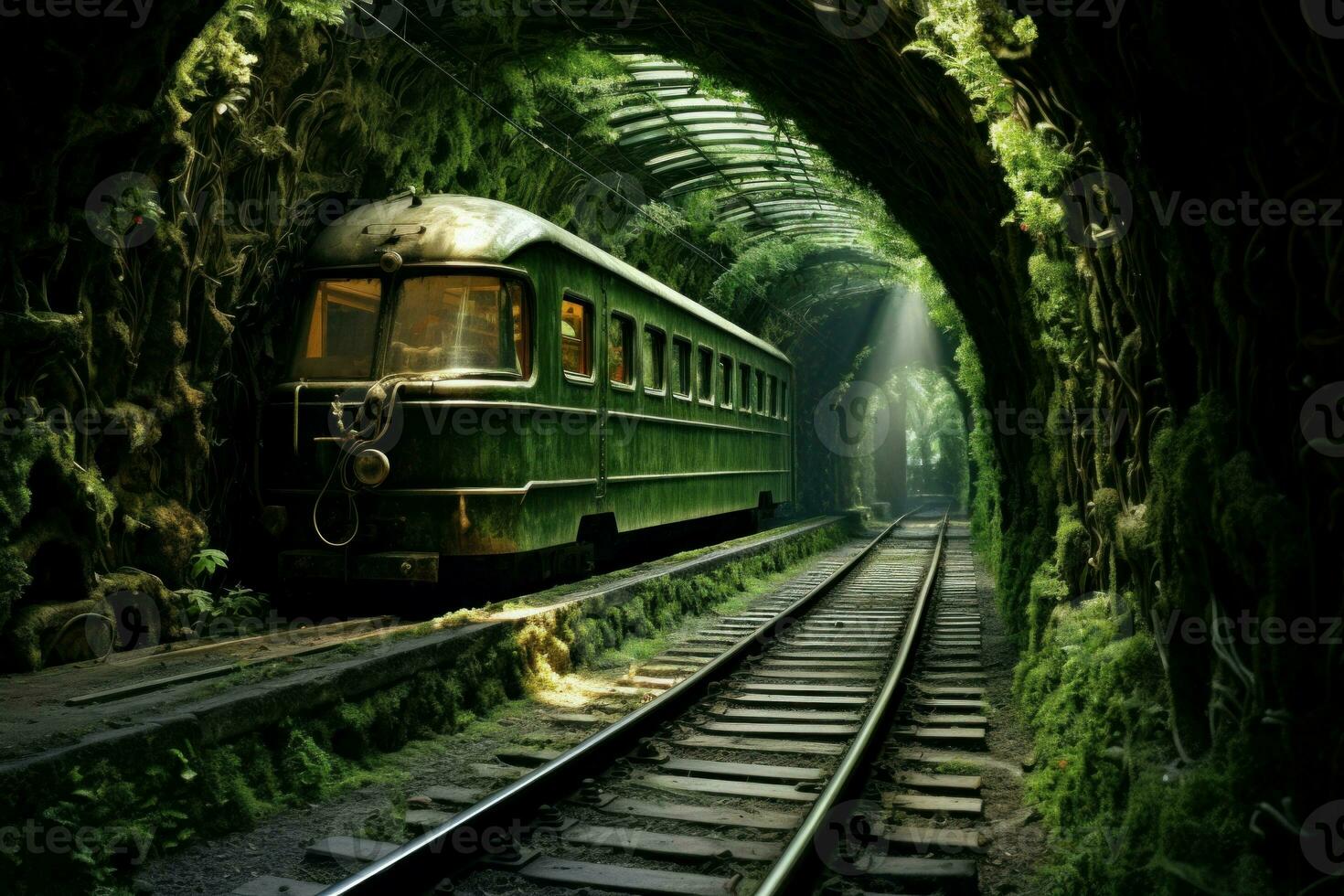 Sturdy Glass railway tunnel. Generate Ai photo