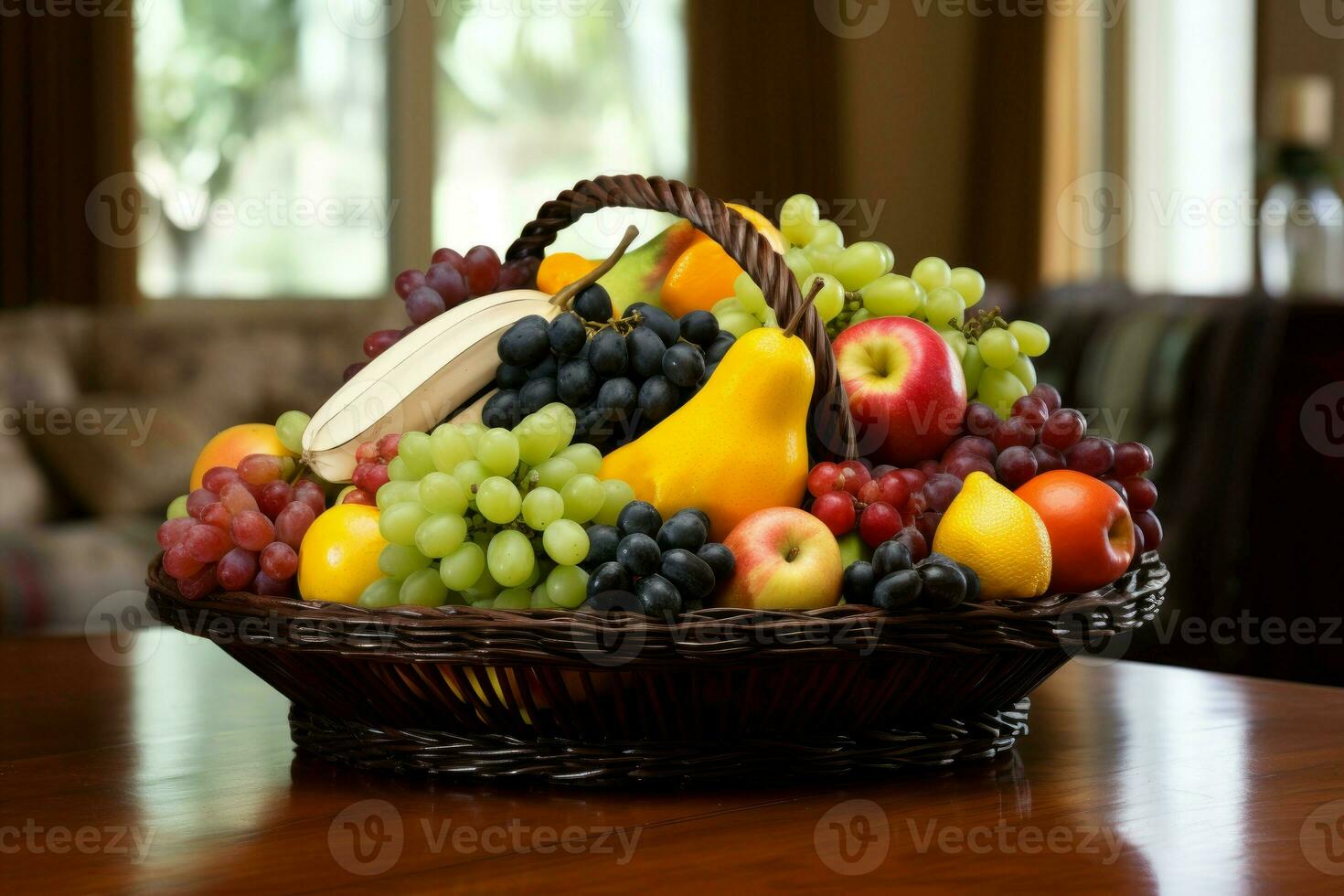 abundante Fruta cesta comida habitación. generar ai foto