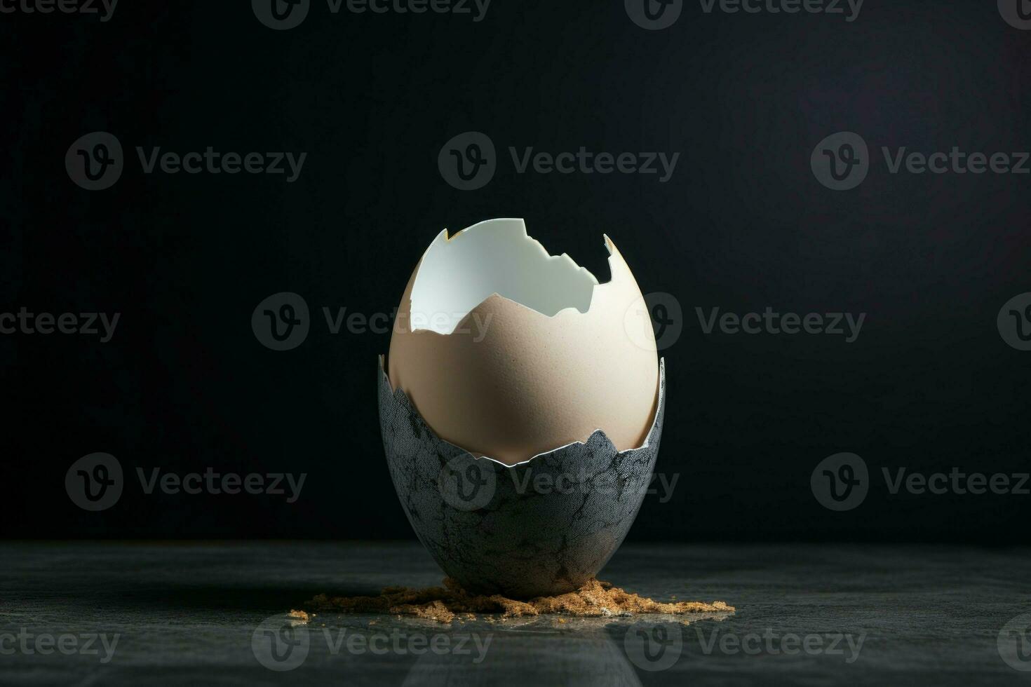 Cracked egg in cup on grey background. Generate Ai photo