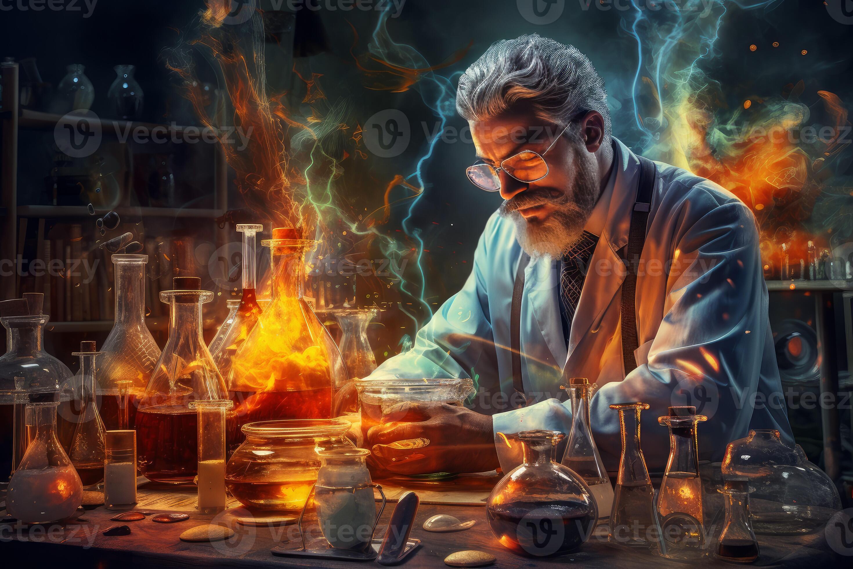 Innovative Chemist man at home laboratory. Generate Ai 33120212 Stock