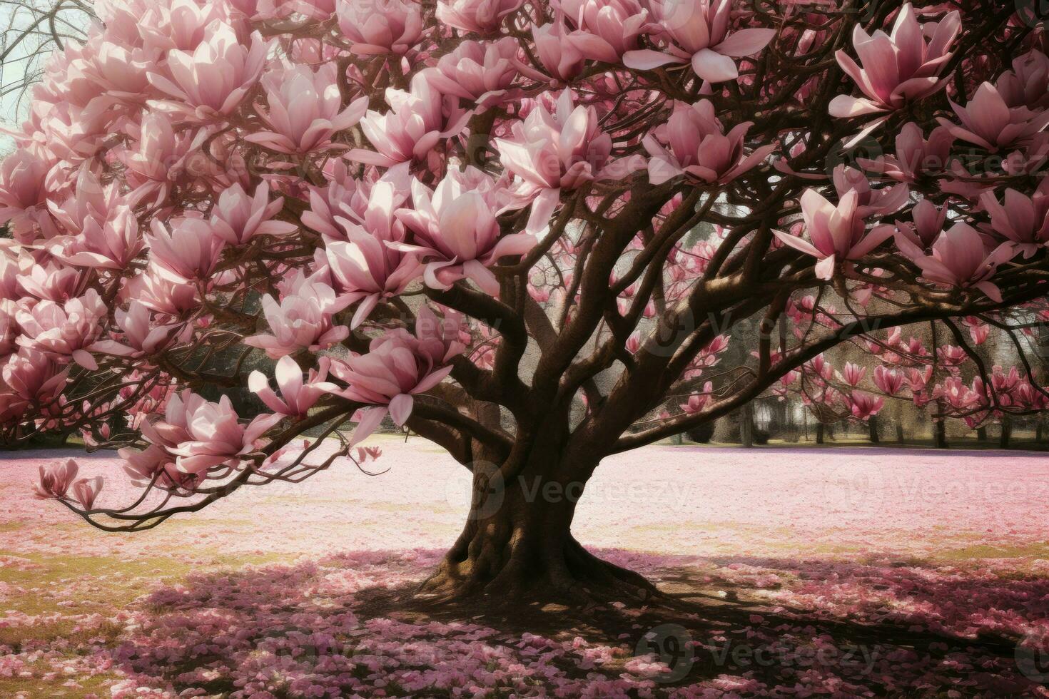 New Bloomy magnolia tree. Generate Ai photo