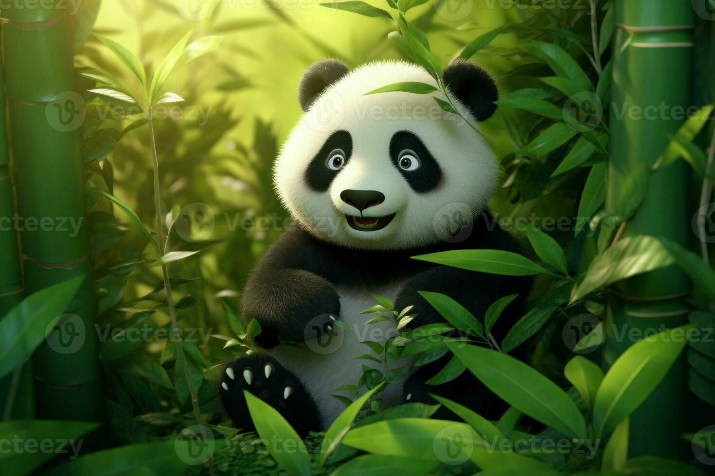 Cute panda with bamboo nature. Generate Ai photo