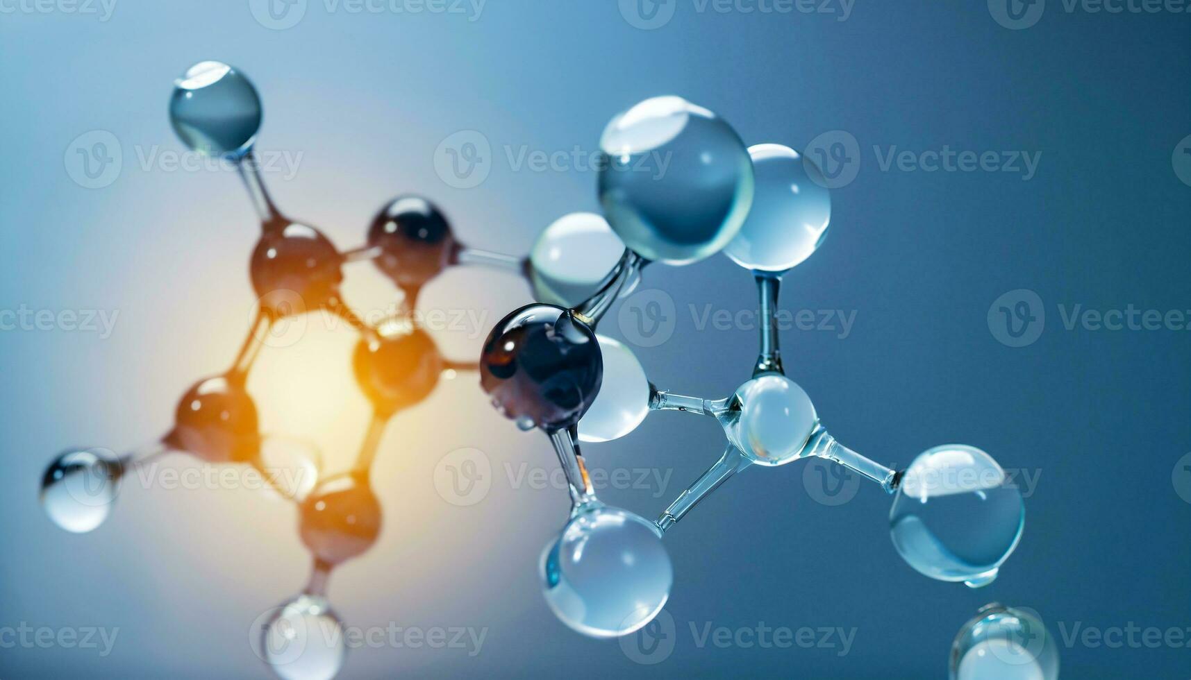 Science background with molecula and atom model. Abstract molecular structure. AI generative photo