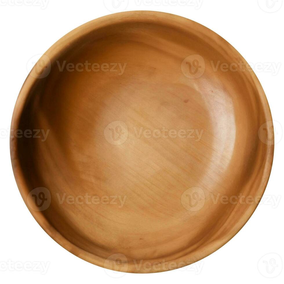 Top view of empty wooden bowl isolated on background. Clean plate cut out. AI generative photo