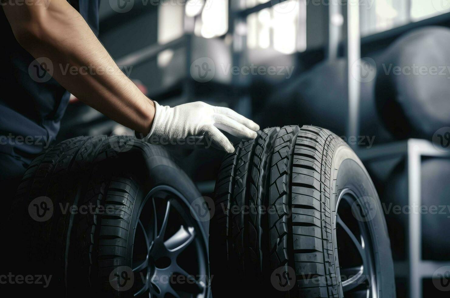 Repairing service garage of tires vehicle. Generate Ai photo