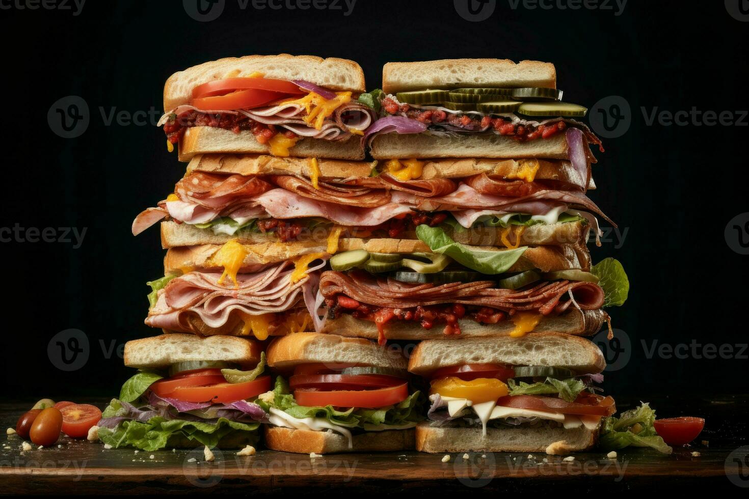 Appetizing Fresh sandwiches. Generate Ai photo