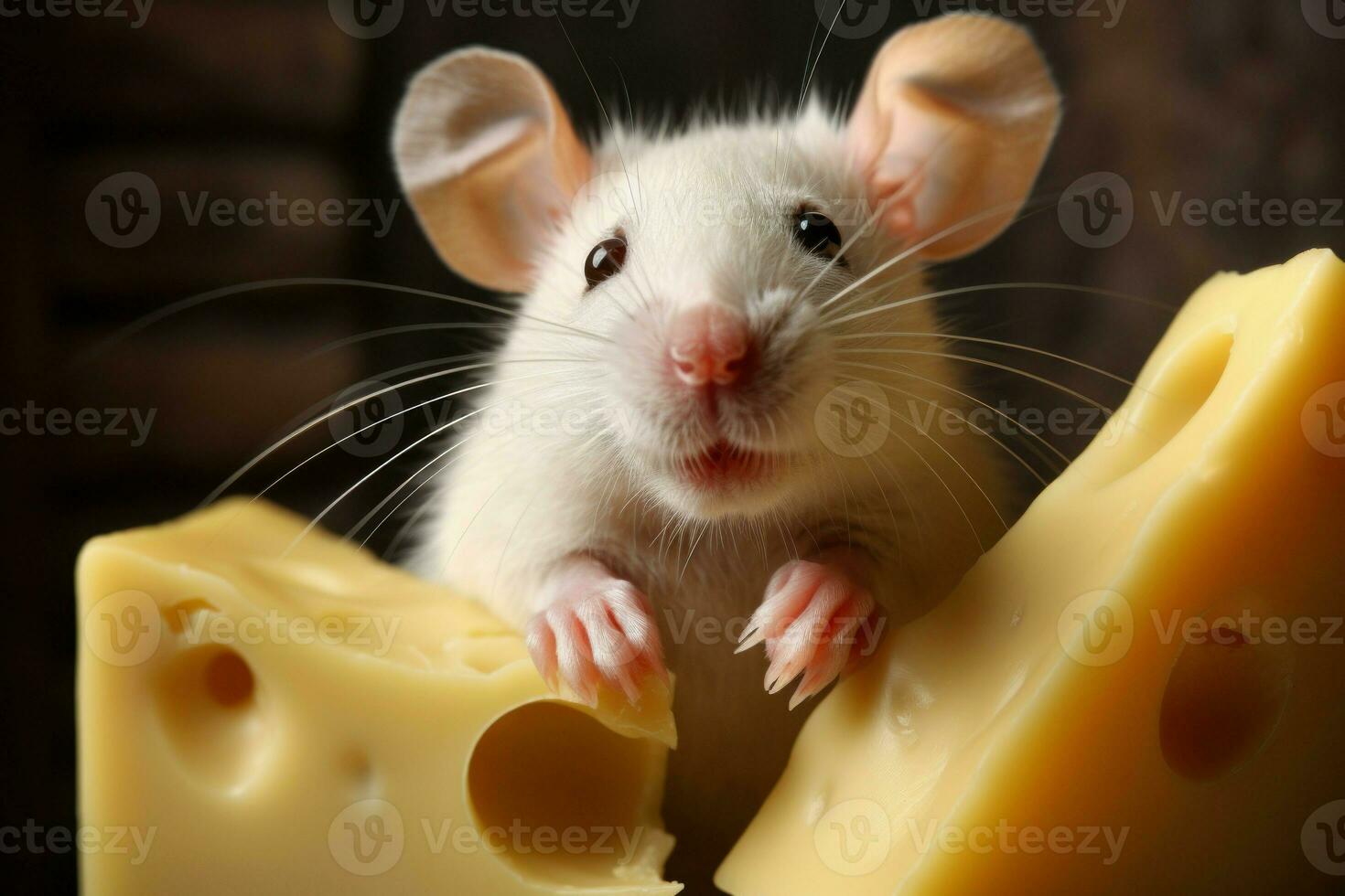 Fuzzy Cute rat with cheese. Generate Ai photo