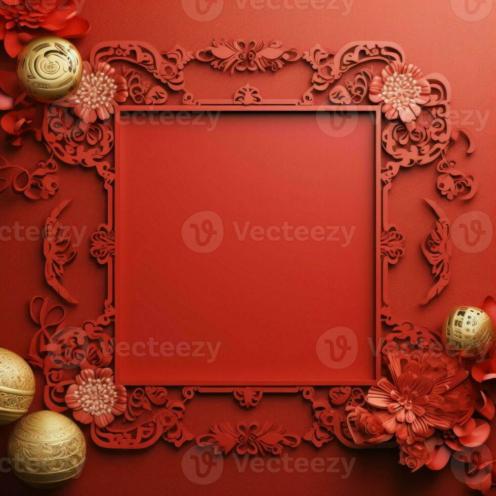 Inviting Chinese new year red background. Generate Ai photo