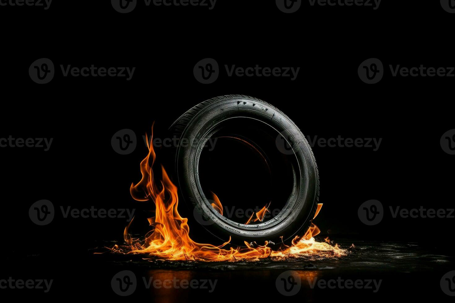 coche neumático en caliente fuego fuego en negro antecedentes. generar ai foto