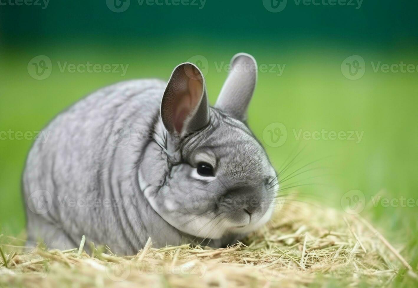 gris chinchilla animal en granja césped. generar ai foto