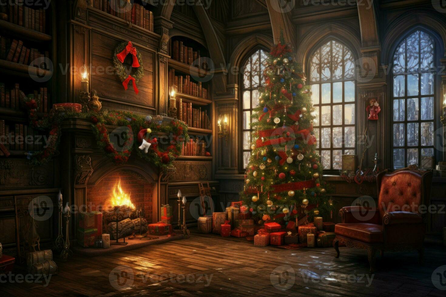 Christmas interior room. Generate Ai photo