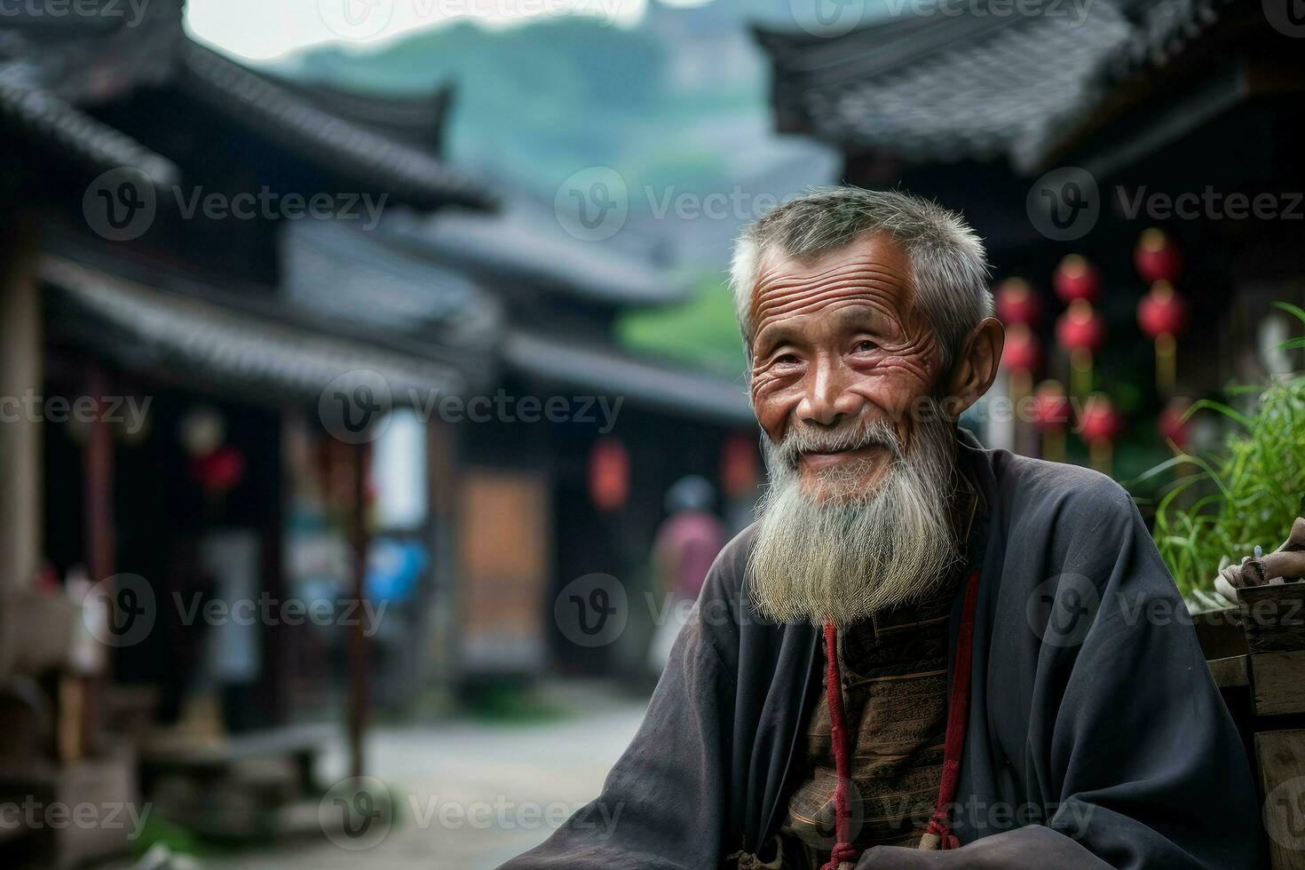 Traditional Chinese village person street. Generate Ai photo