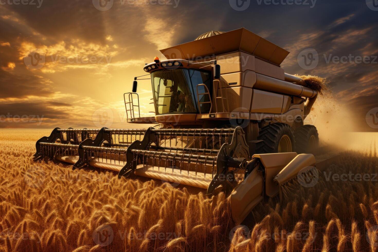 Cultivated Combine harvest wheat field rural. Generate Ai photo