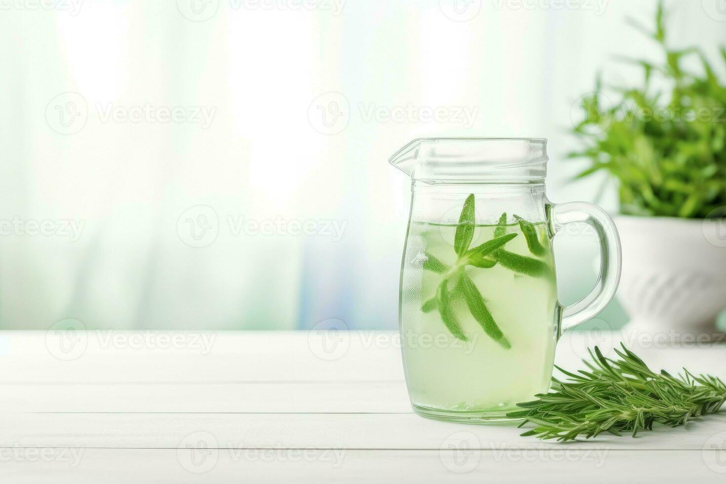 Jug of homemade refreshing tarragon drink on white background. Generate Ai photo