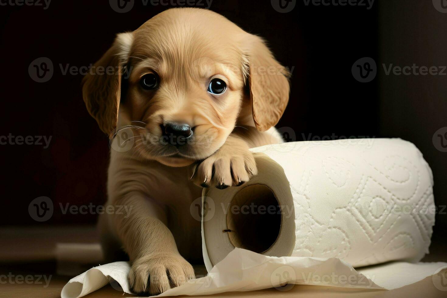 Cuddly labrador pet with toilet paper. Generate Ai photo