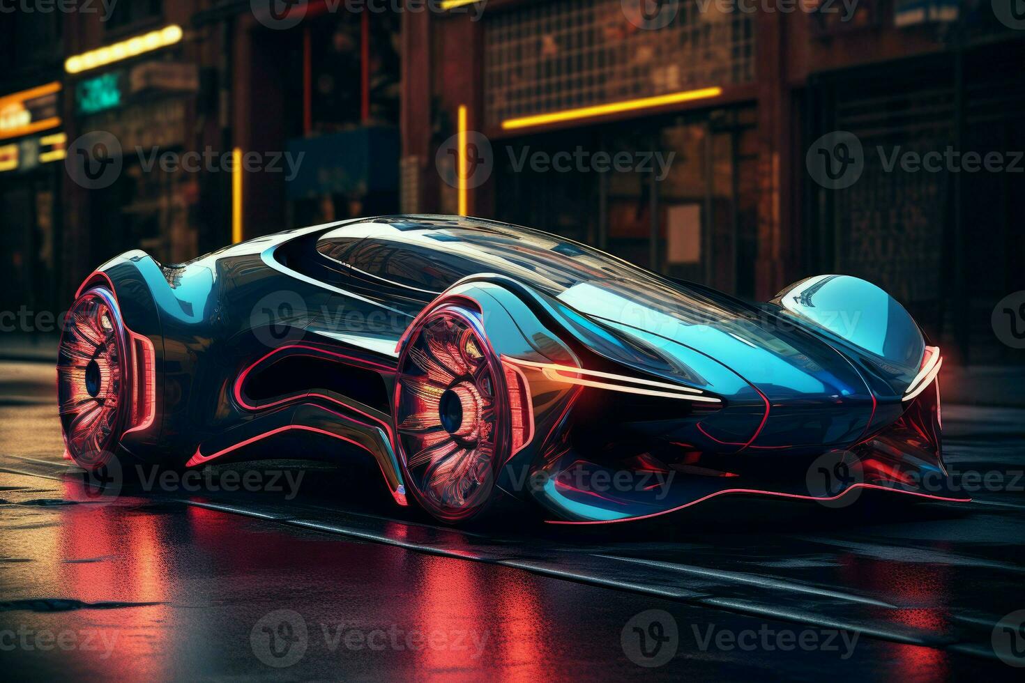 Futuristic Neon electric car. Generate Ai photo