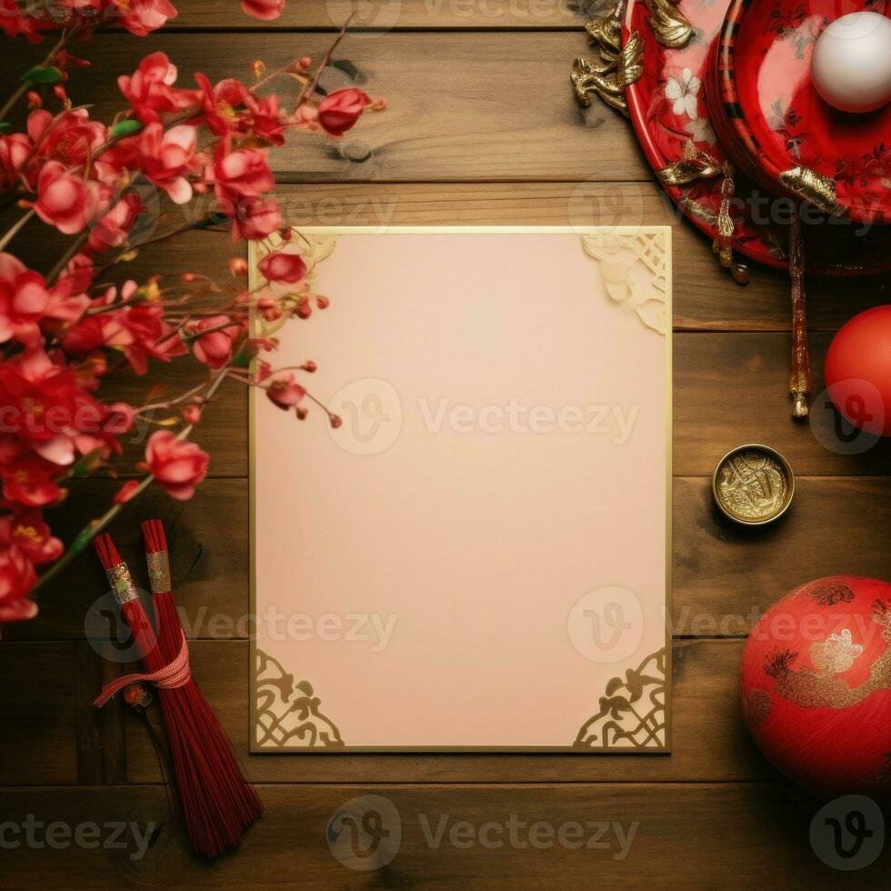 Radiant Chinese new year red background. Generate Ai photo