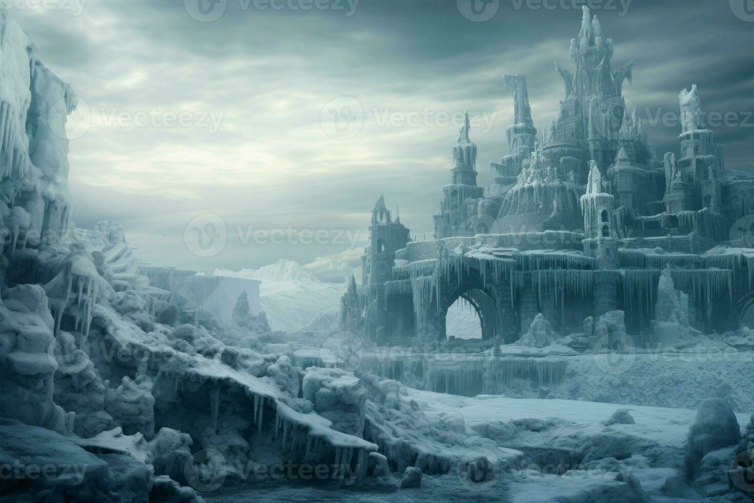 Icy Frozen city winter. Generate Ai photo
