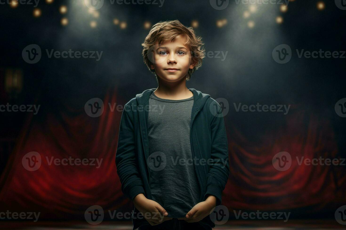 Captivating Actor boy in small theater. Generate Ai photo