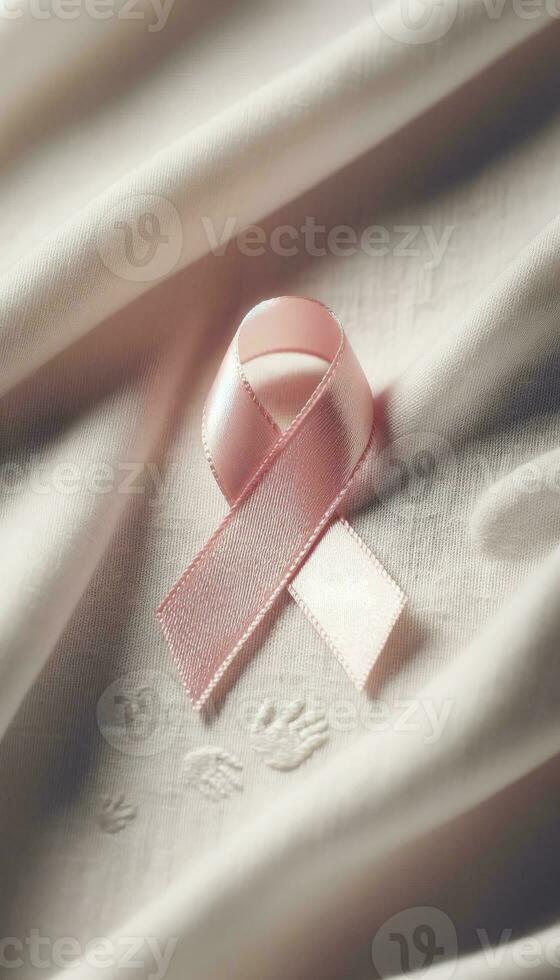 A delicate pink ribbon, the universal symbol for breast cancer awareness, surrounded by subtle imprints of supportive hands, representing unity and support. AI Generative photo