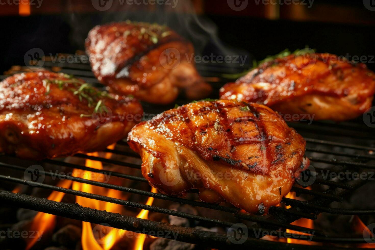 Marinated Chicken meat on grill. Generate Ai photo